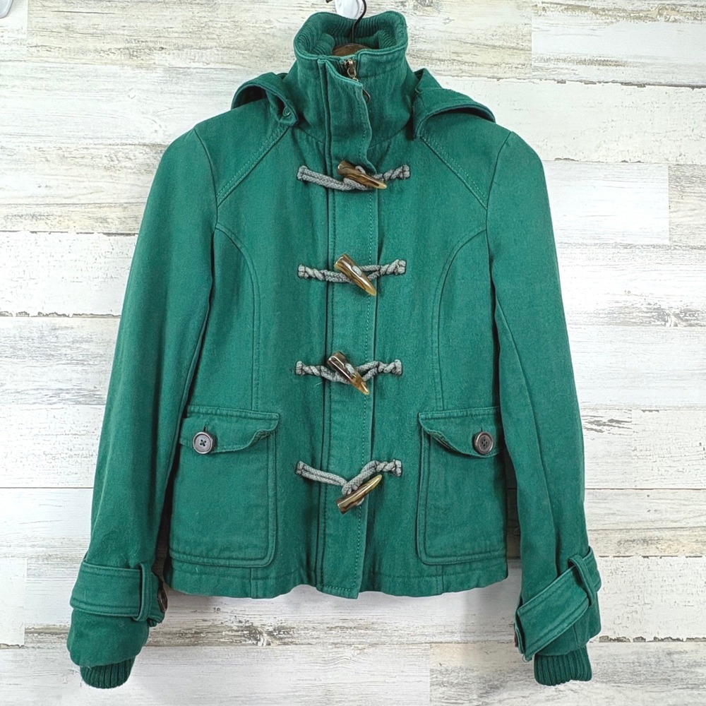 dELiA*s Duffle Coat Women Small Green Toggle Hooded Cottagecore Jacket